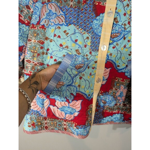 Koos of Course Jacket Women 1X Vintage Red Floral Pattern Linen Blend Reversible - Picture 5 of 10